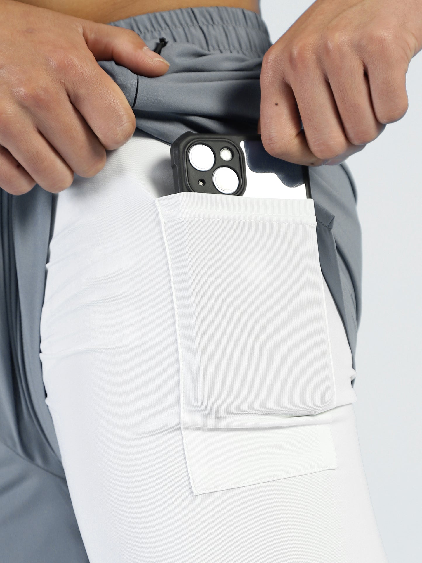 Close-up of ALP Mode Grey Shorts with Tights fabric – Breathable Activewear