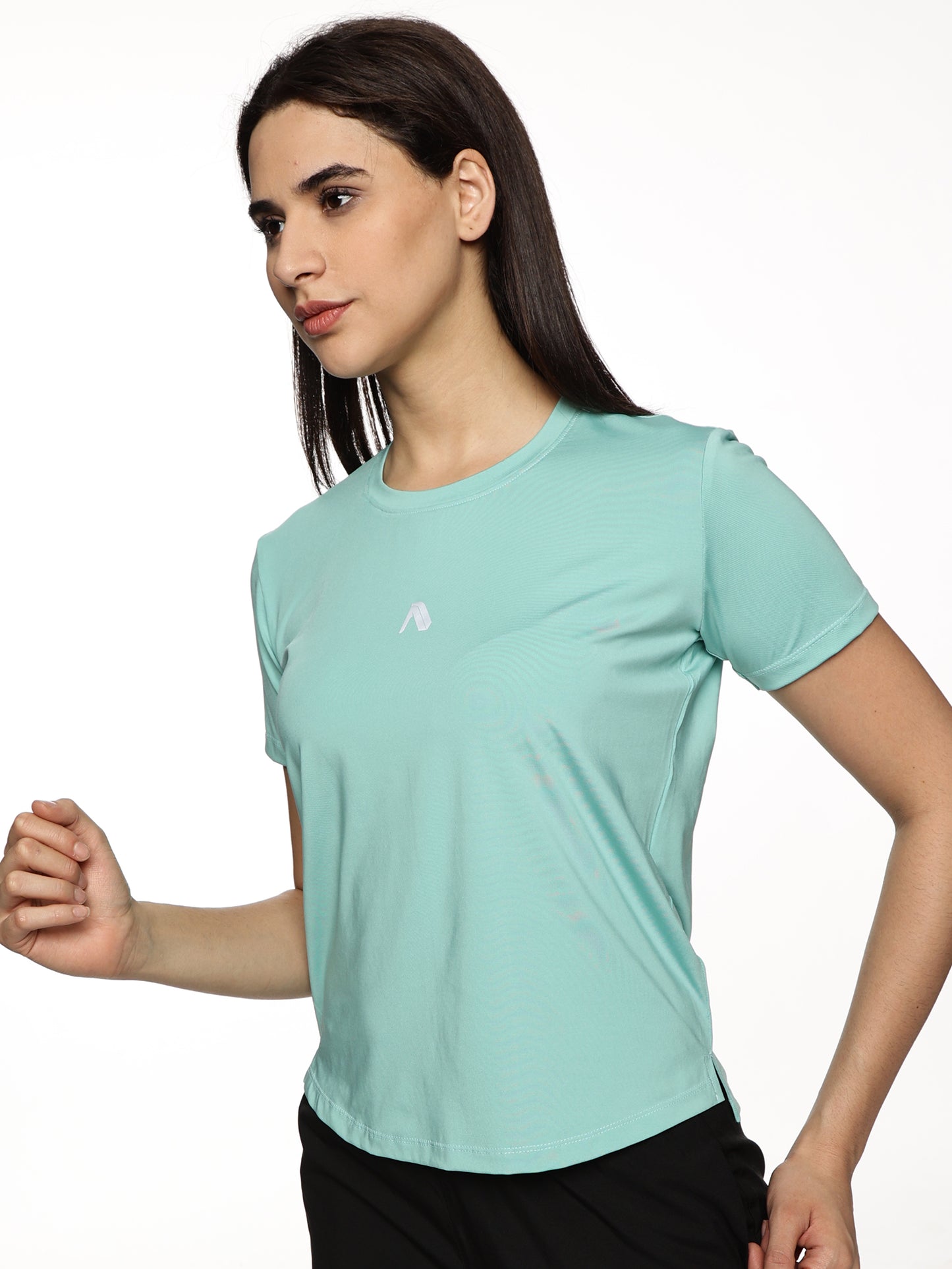 Model wearing ALP Mode Mint Performance T-Shirt during workout