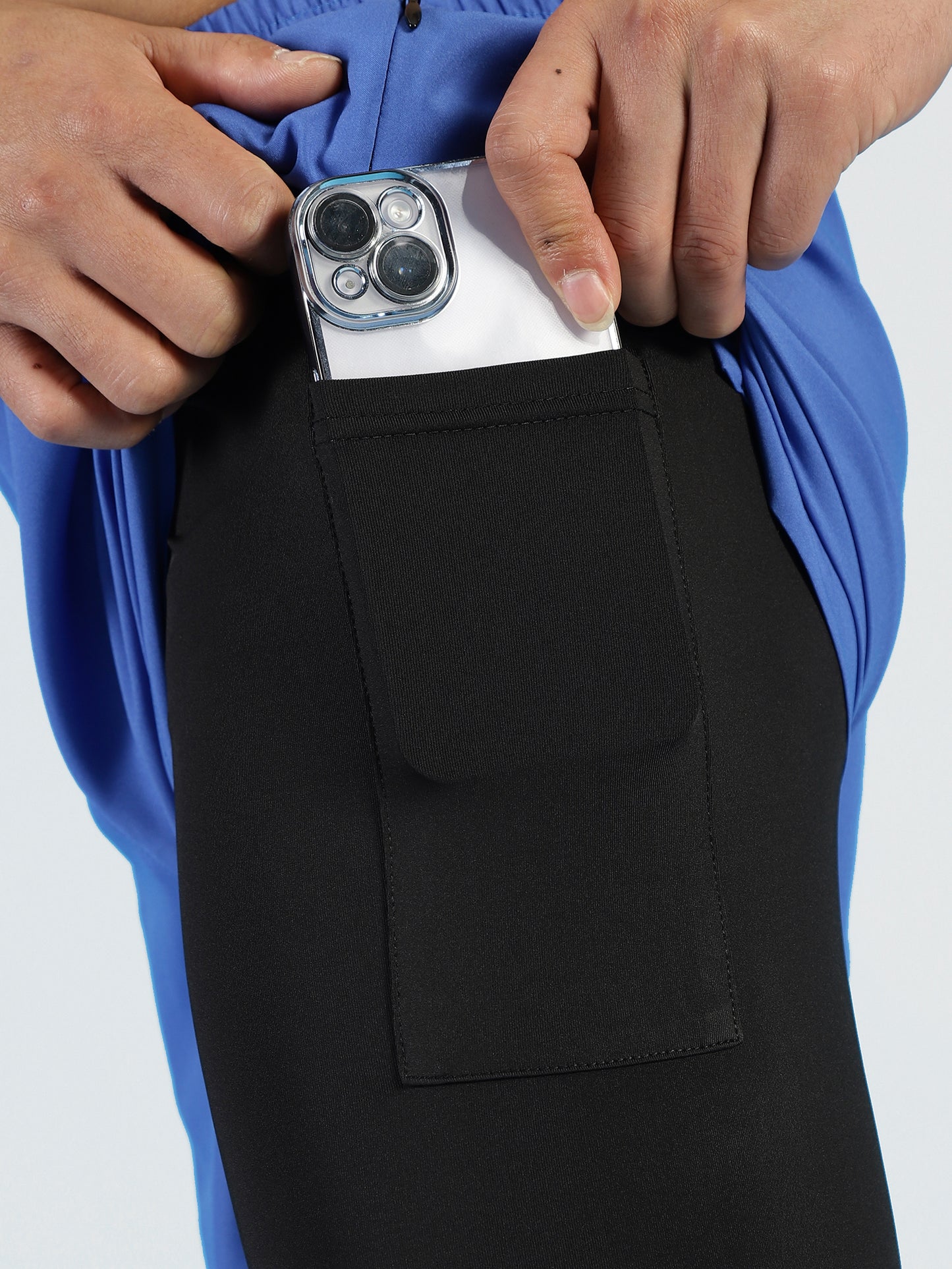 Close-up of ALP Mode Blue Shorts with Tights fabric – Breathable Activewear