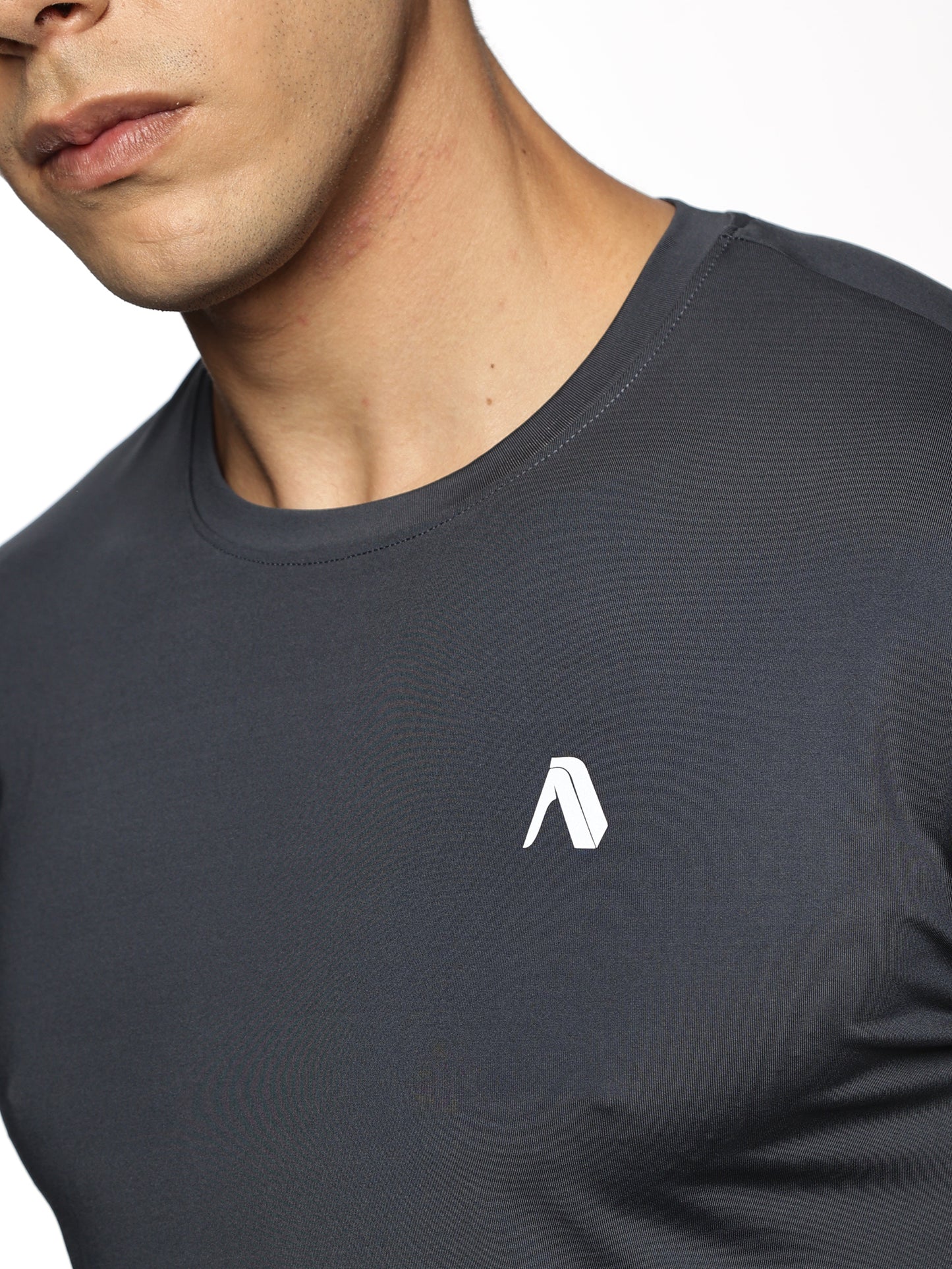 Close-up of ALP Mode Grey Gym T-Shirt fabric – Breathable Activewear