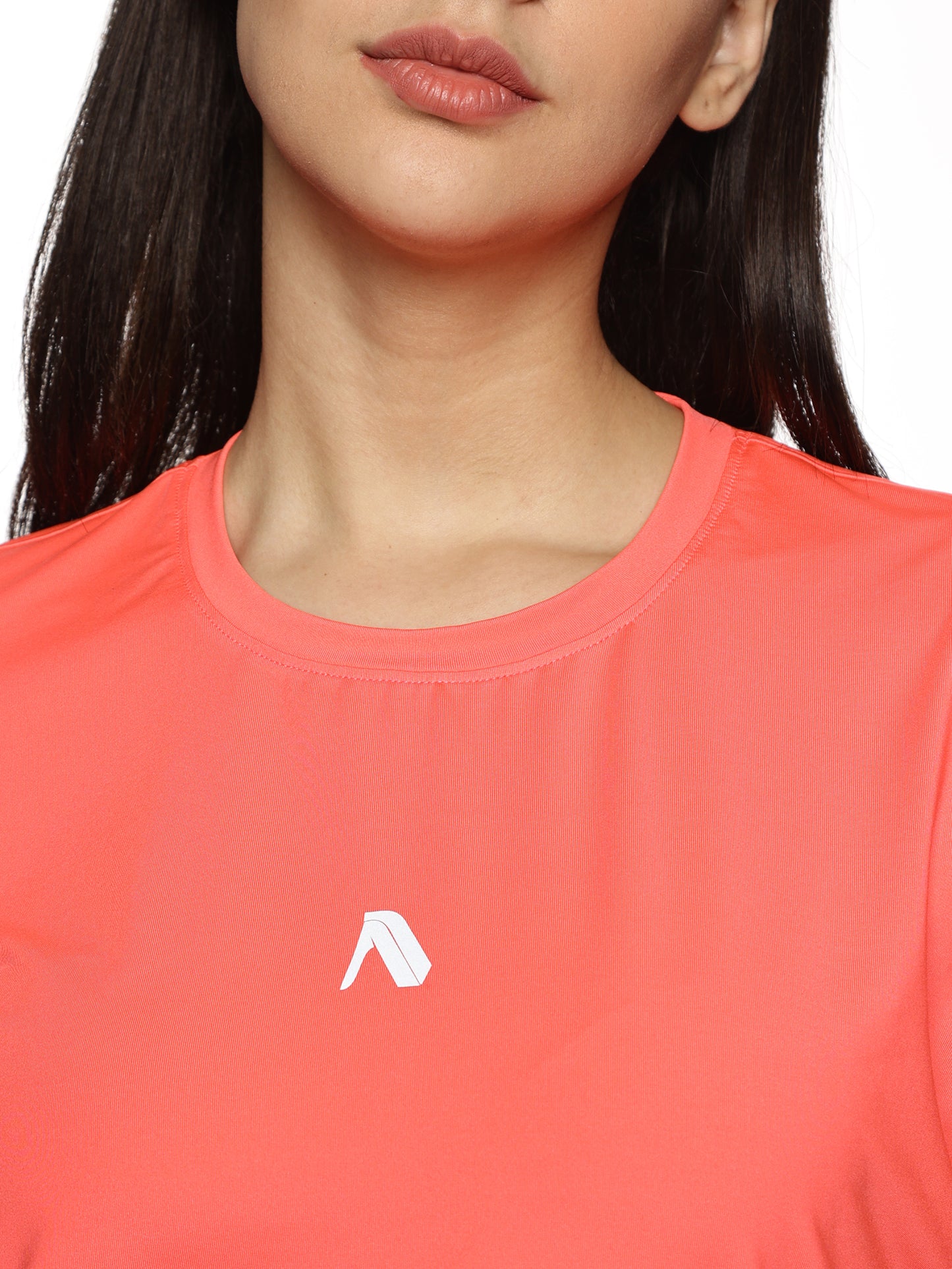 Close-up of ALP Mode Peach Performance T-Shirt fabric – Breathable Activewear