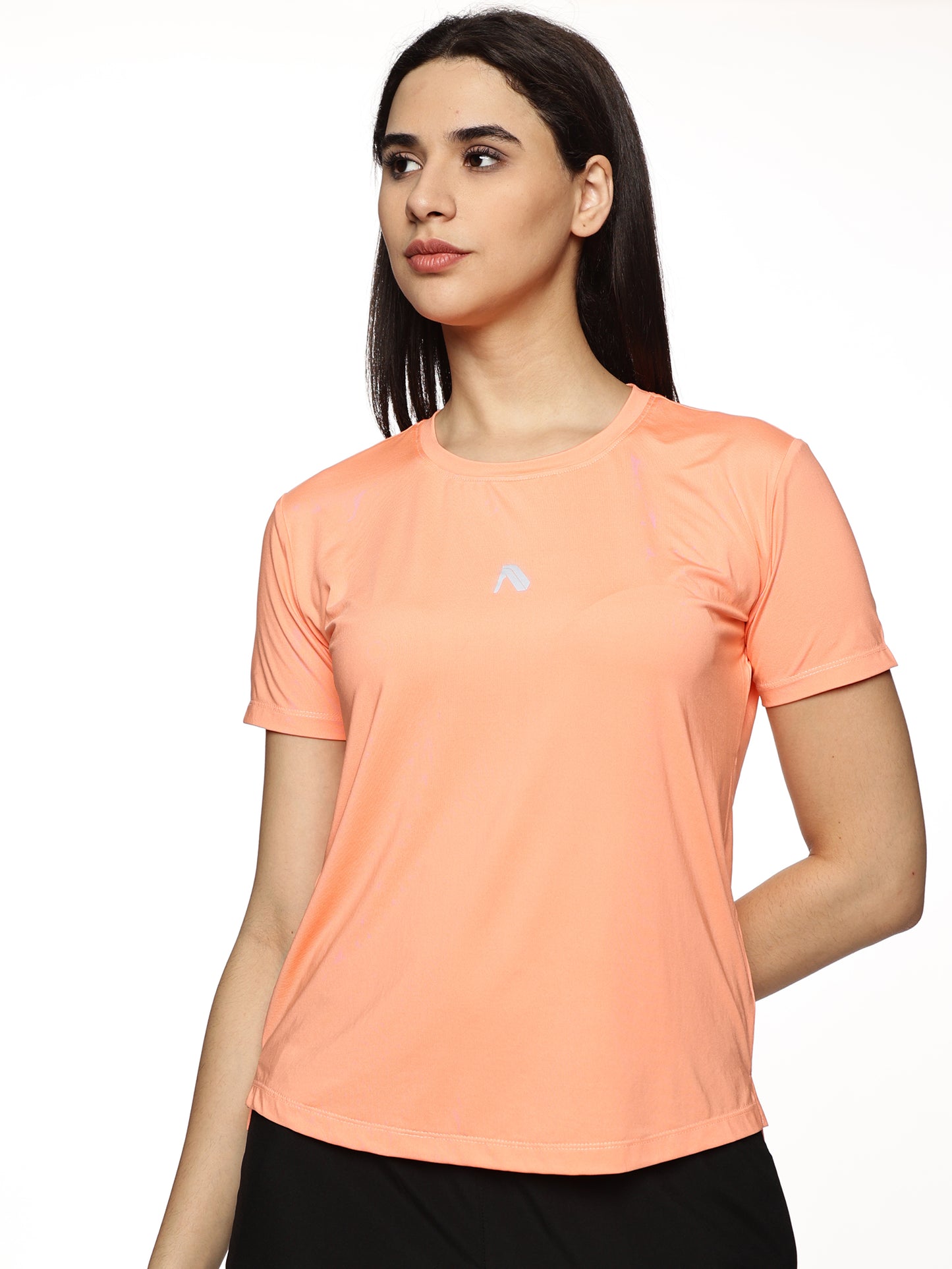 ALP Mode Salmon Pink Performance T-Shirt front view – Women’s Athleisure Wear