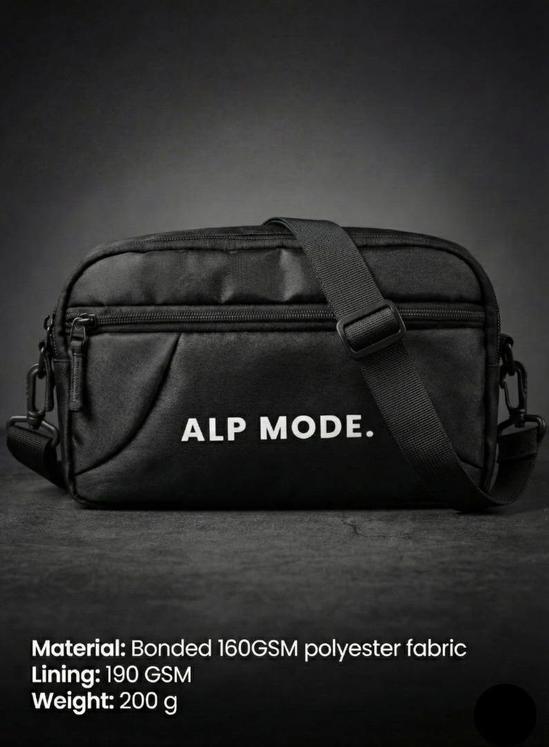 Black bag with 'ALP MODE.' branding on a dark background